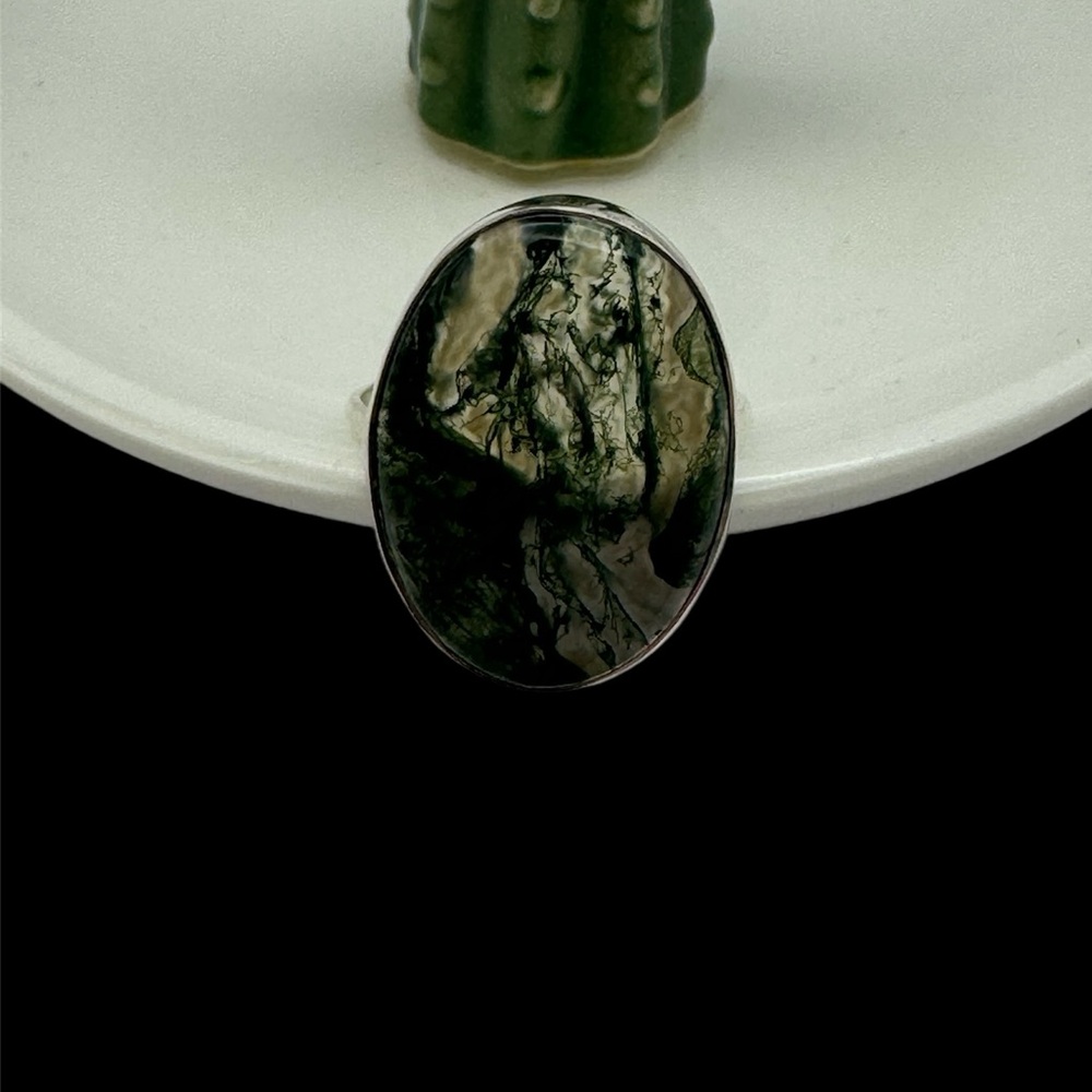 Moss Agate Ring Set In Solid Sterling Silver - image 2